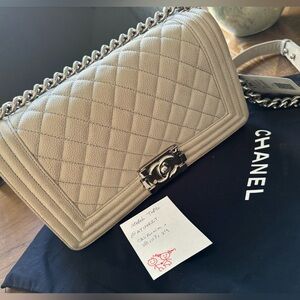 Authentic Chanel Medium Flap Boy Gray Caviar Shoulder Handbag